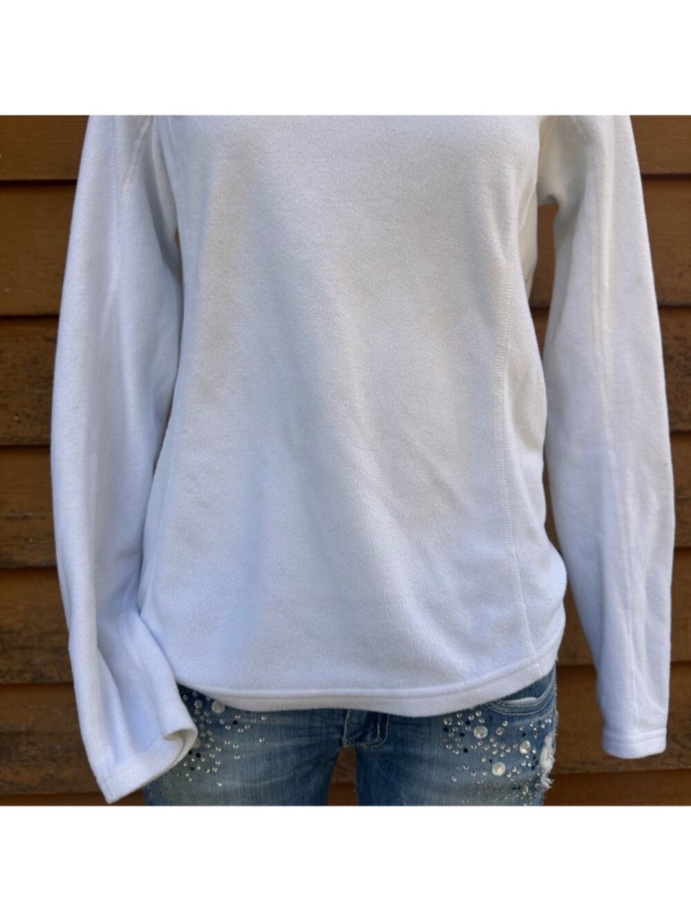 The North Face Womens White Fleece Quarter-Zip Pullover Size M Soft Lightweight - Picture 8 of 12